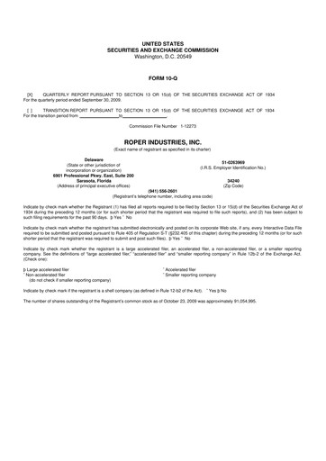 Miniature Roper Technologies 10-Q Rapport trimestriel  