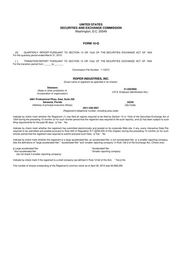 Miniature Roper Technologies 10-Q Rapport trimestriel 2010 