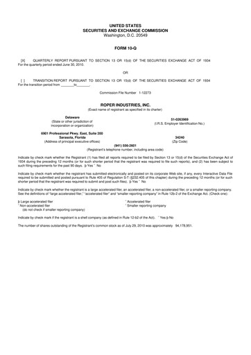 Miniature Roper Technologies 10-Q Rapport trimestriel 2010 