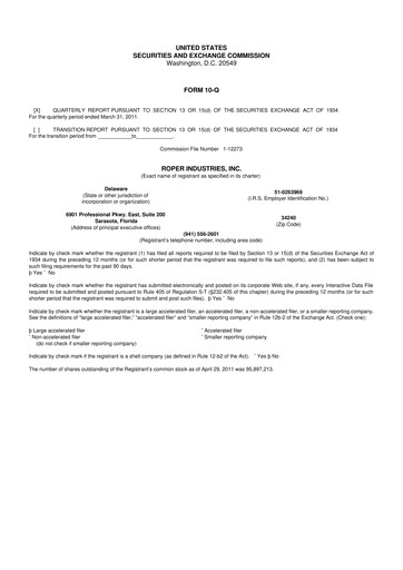 Miniature Roper Technologies 10-Q Rapport trimestriel 2011 