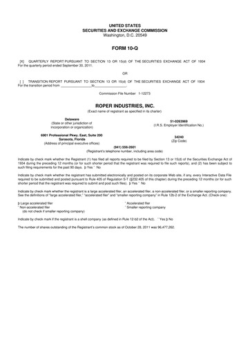 Miniature Roper Technologies 10-Q Rapport trimestriel 2011 
