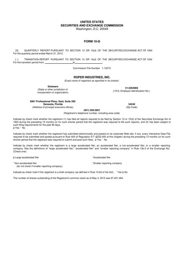 Miniature Roper Technologies 10-Q Rapport trimestriel 2012 
