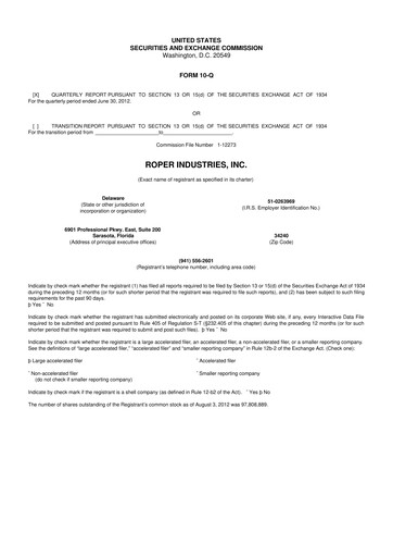 Miniature Roper Technologies 10-Q Rapport trimestriel 2012 