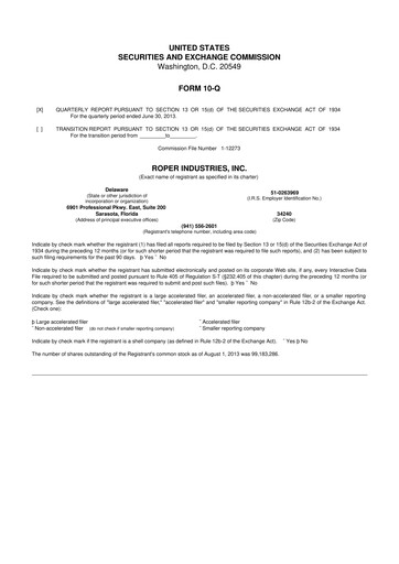 Miniature Roper Technologies 10-Q Rapport trimestriel 2013 