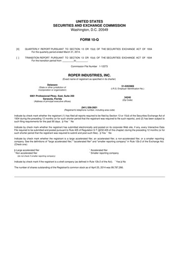 Miniature Roper Technologies 10-Q Rapport trimestriel 2014 