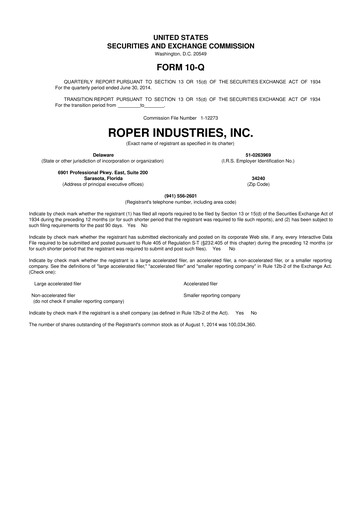 Miniature Roper Technologies 10-Q Rapport trimestriel 2014 