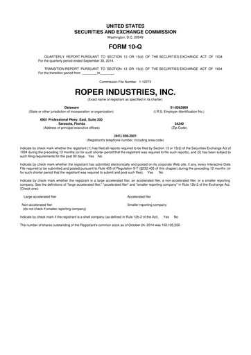 Miniature Roper Technologies 10-Q Rapport trimestriel 2014 