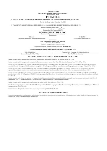 Thumbnail Roper Technologies 10-K Annual Report 2014