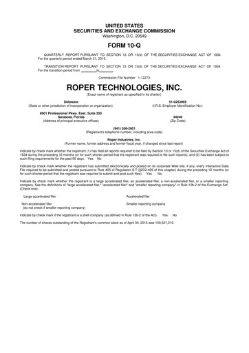 Miniature Roper Technologies 10-Q Rapport trimestriel 2015 