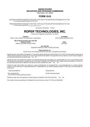 Miniature Roper Technologies 10-Q Rapport trimestriel 2015 