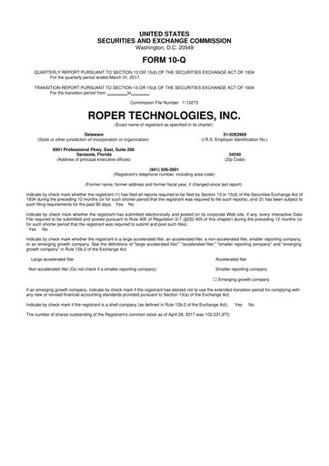 Miniature Roper Technologies 10-Q Rapport trimestriel 2017 