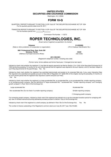 Miniature Roper Technologies 10-Q Rapport trimestriel 2017 