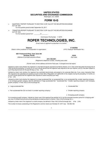 Miniature Roper Technologies 10-Q Rapport trimestriel 2017 