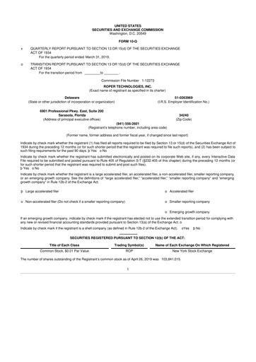 Miniature Roper Technologies 10-Q Rapport trimestriel 2019 