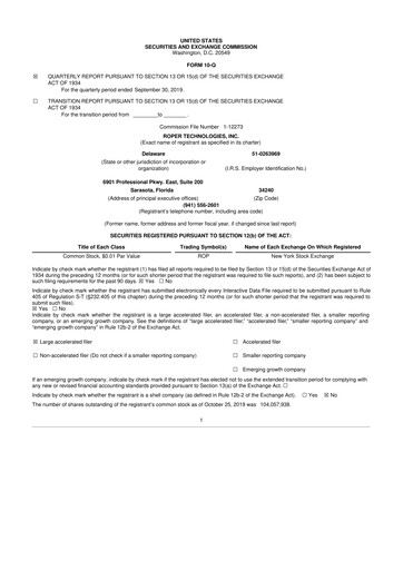 Miniature Roper Technologies 10-Q Rapport trimestriel 2019 
