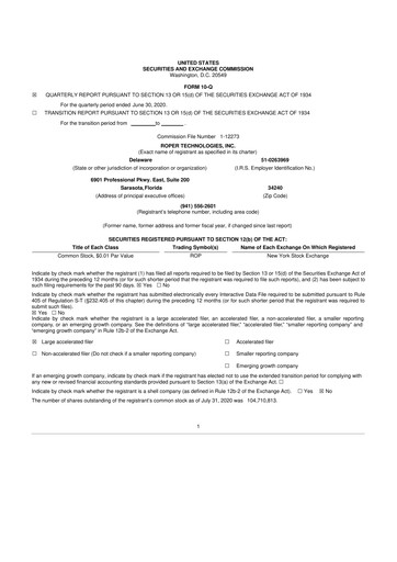 Miniature Roper Technologies 10-Q Rapport trimestriel 2020 