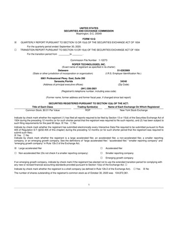 Miniature Roper Technologies 10-Q Rapport trimestriel 2020 