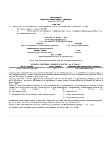 Miniature Roper Technologies 10-Q Rapport trimestriel 2021 