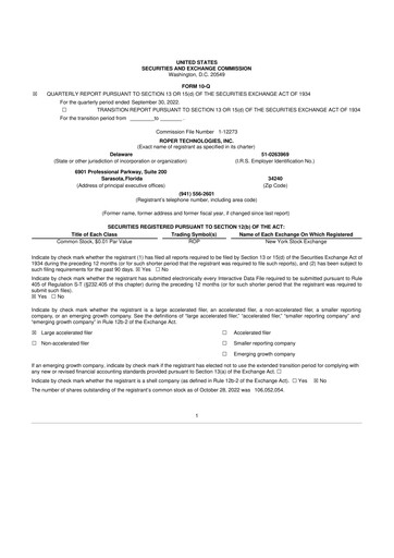 Miniature Roper Technologies 10-Q Rapport trimestriel 2022 