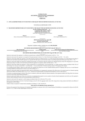 Thumbnail Roper Technologies 10-K Annual Report 2022