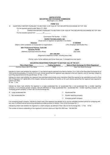 Miniature Roper Technologies 10-Q Rapport trimestriel 2023 