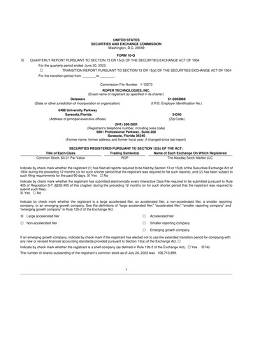 Miniature Roper Technologies 10-Q Rapport trimestriel 2023 