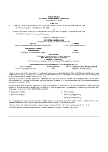 Miniature Roper Technologies 10-Q Rapport trimestriel 2023 