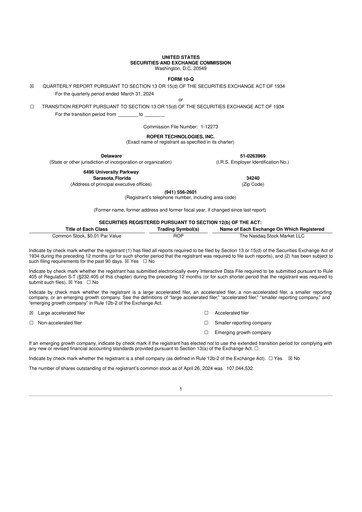 Miniature Roper Technologies 10-Q Rapport trimestriel 2024 