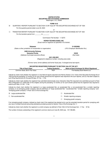 Miniature Roper Technologies 10-Q Rapport trimestriel 2024 