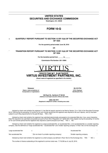 Vorschaubild Virtus Investment Partners 10-Q Quartalsbericht 2016 