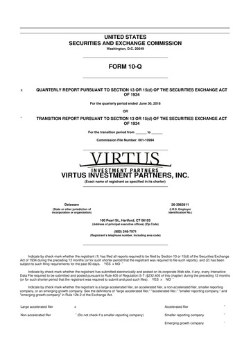 Vorschaubild Virtus Investment Partners 10-Q Quartalsbericht 2018 