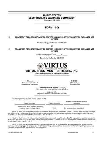 Vorschaubild Virtus Investment Partners 10-Q Quartalsbericht 2019 