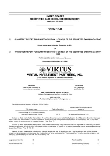 Vorschaubild Virtus Investment Partners 10-Q Quartalsbericht 2019 
