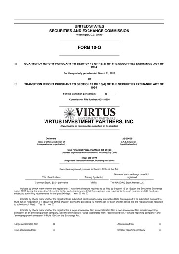 Vorschaubild Virtus Investment Partners 10-Q Quartalsbericht 2020 