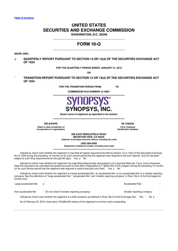 Thumbnail Synopsys 10-Q Quarterly Report FY2015 