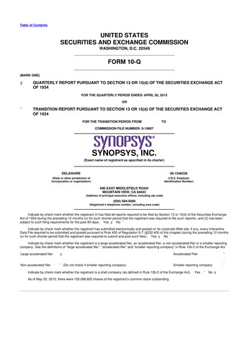 Thumbnail Synopsys 10-Q Quarterly Report FY2015 