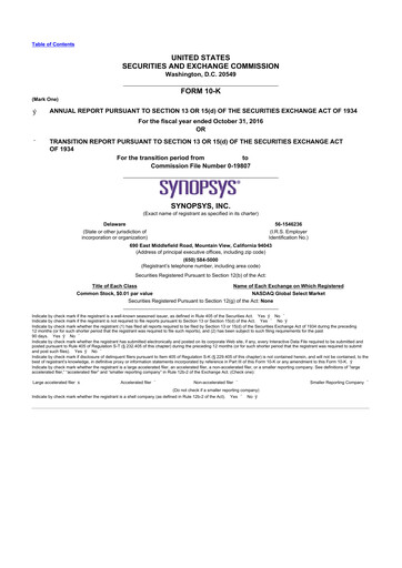 Thumbnail Synopsys 10-K Annual Report 2016