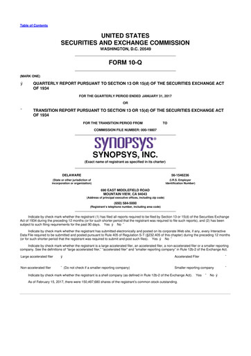 Thumbnail Synopsys 10-Q Quarterly Report FY2017 