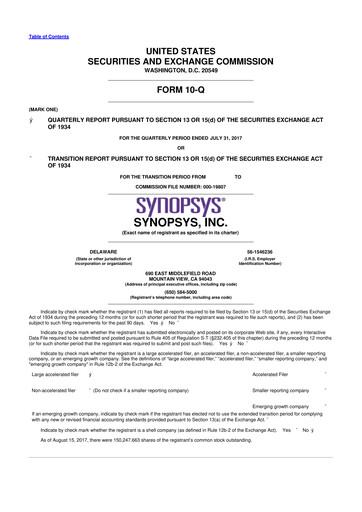 Thumbnail Synopsys 10-Q Quarterly Report FY2017 