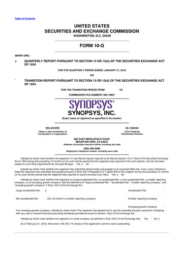Thumbnail Synopsys 10-Q Quarterly Report FY2018 
