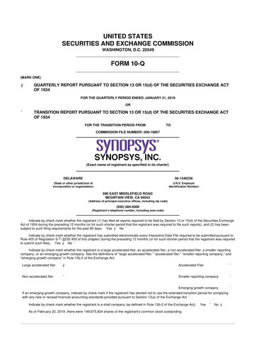 Thumbnail Synopsys 10-Q Quarterly Report FY2019 