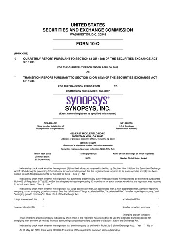 Thumbnail Synopsys 10-Q Quarterly Report FY2019 