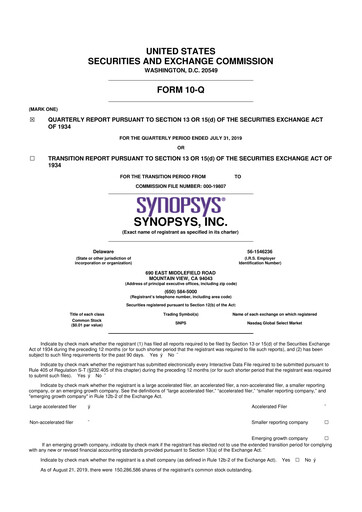 Thumbnail Synopsys 10-Q Quarterly Report FY2019 