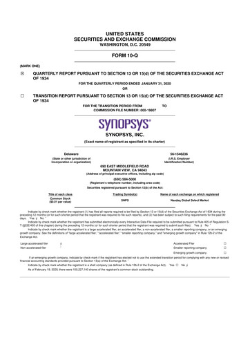 Thumbnail Synopsys 10-Q Quarterly Report FY2020 