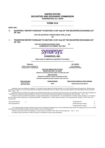 Thumbnail Synopsys 10-Q Quarterly Report FY2020 