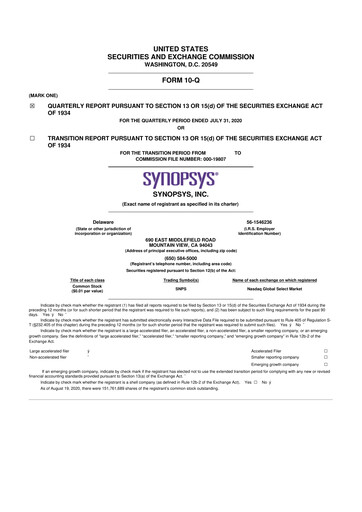 Thumbnail Synopsys 10-Q Quarterly Report FY2020 