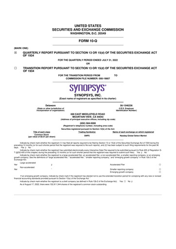 Thumbnail Synopsys 10-Q Quarterly Report FY2022 