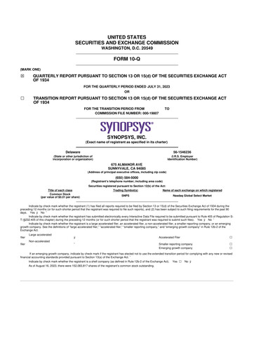 Thumbnail Synopsys 10-Q Quarterly Report FY2023 