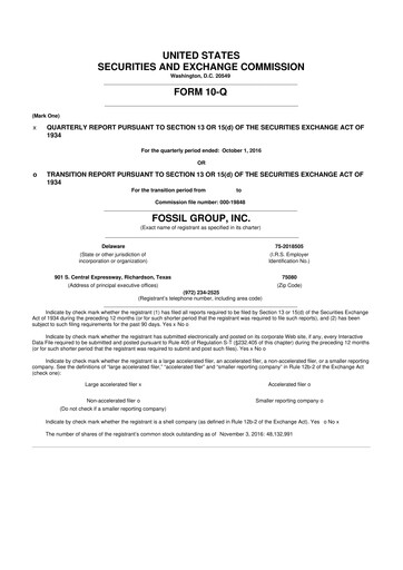 Thumbnail Fossil Group 10-Q Quarterly Report FY2016 