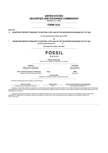Thumbnail Fossil Group 10-Q Quarterly Report FY 